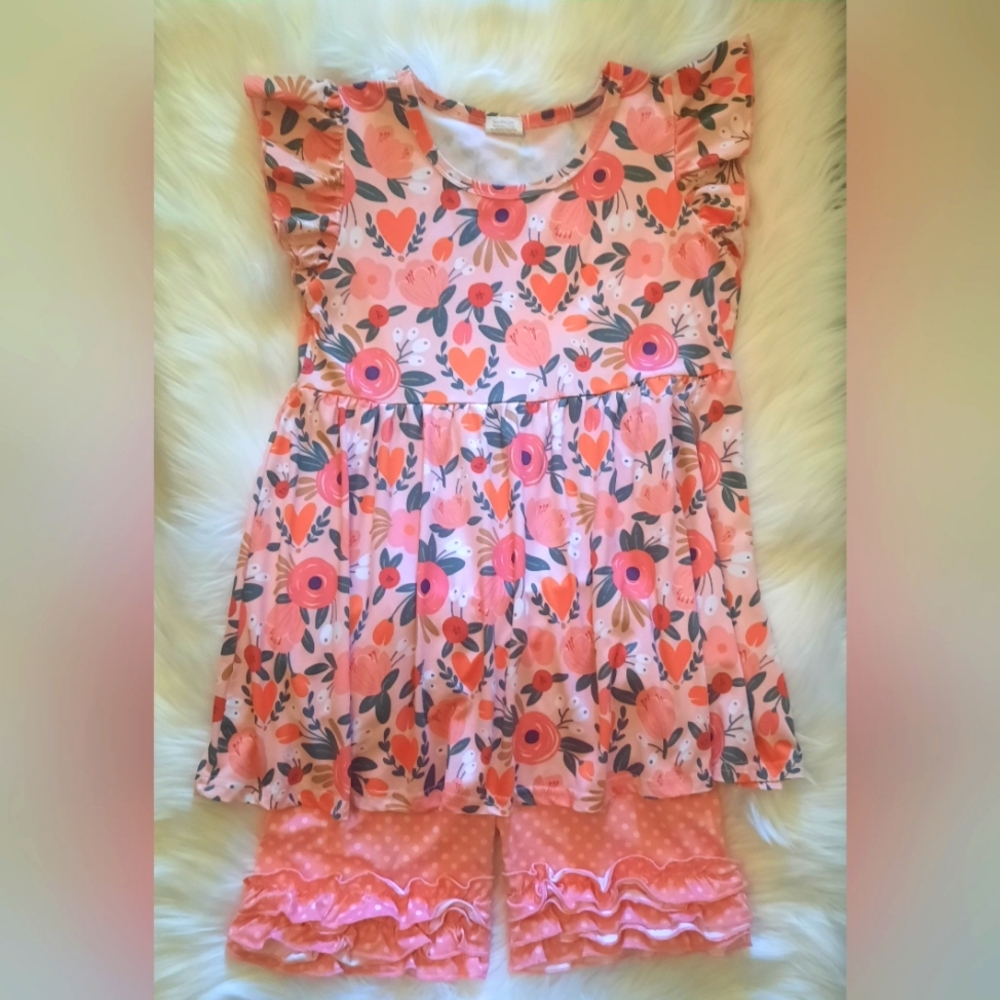 Precious Ruffled Boutique Set Size: 3XL(7/8) - Colors: Peach & Pink